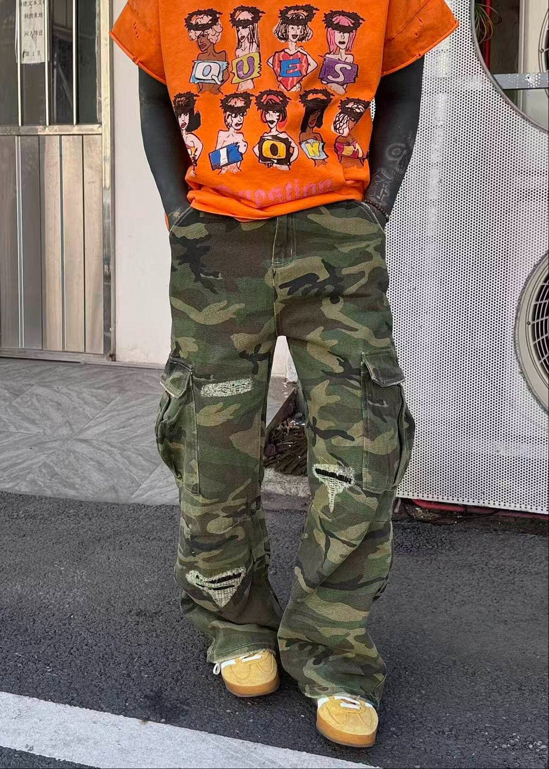 Distressed Oversized Camo Cargo Pants - Rick Circus