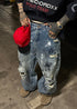 Distressed Paint - Splatter Ripped Wide - Leg Jeans - Rick Circus