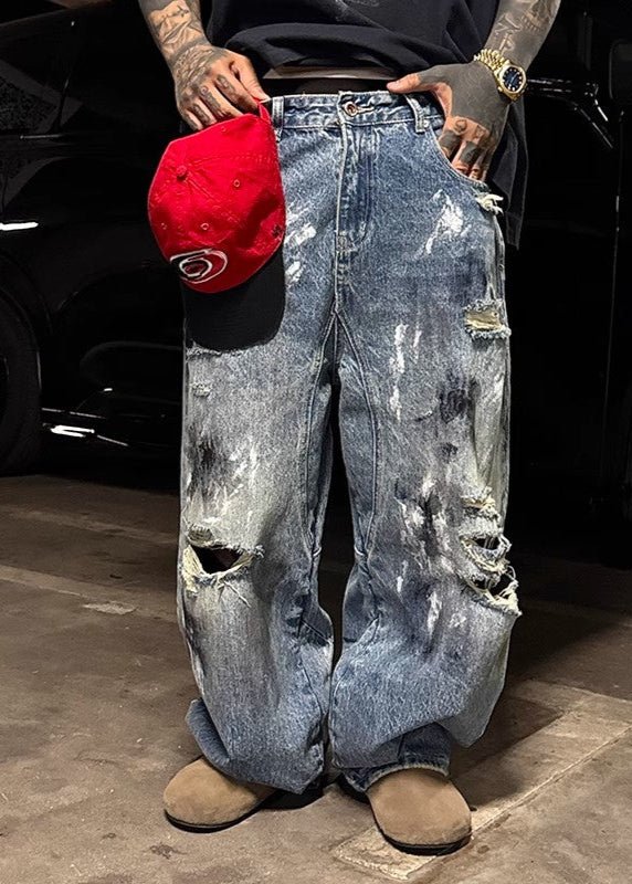 Distressed Paint - Splatter Ripped Wide - Leg Jeans - Rick Circus