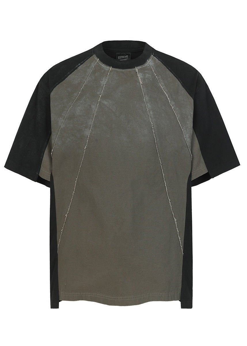 Distressed Panel Design Washed Patchwork T-Shirt - Rick Circus