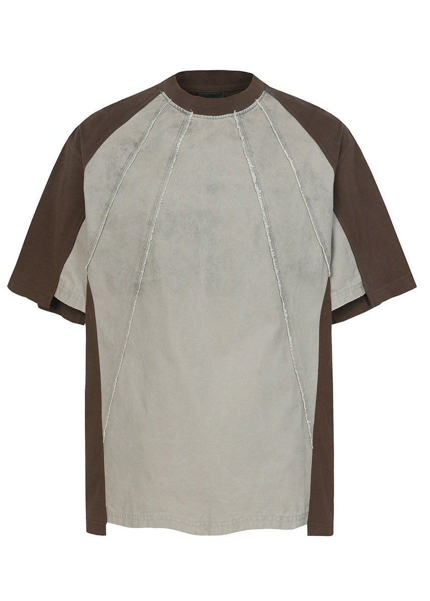 Distressed Panel Design Washed Patchwork T-Shirt - Rick Circus