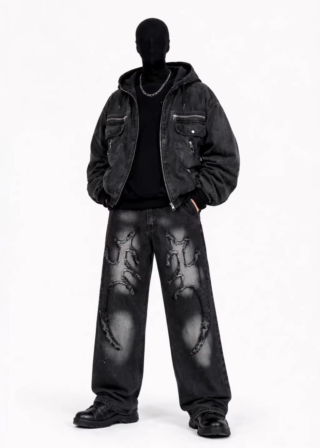 Distressed Patch Embroidery Jeans - Rick Circus