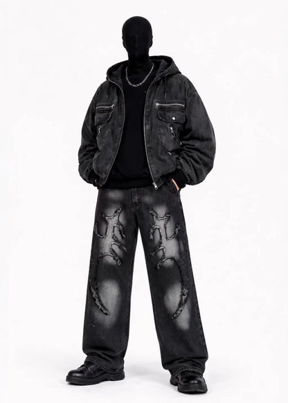 Distressed Patch Embroidery Jeans - Rick Circus