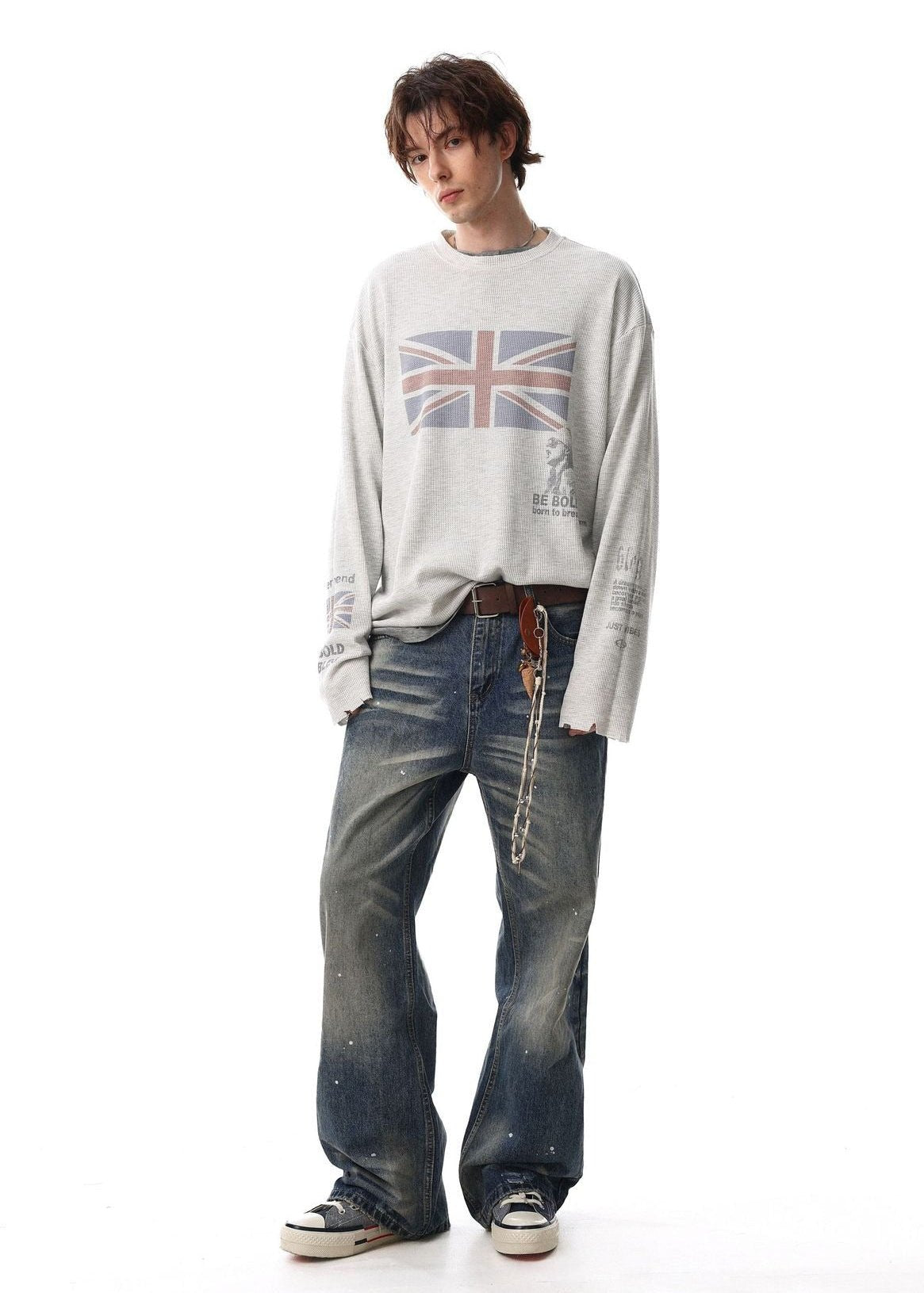 Distressed Printed Long Sleeve Waffle T-Shirt - Rick Circus