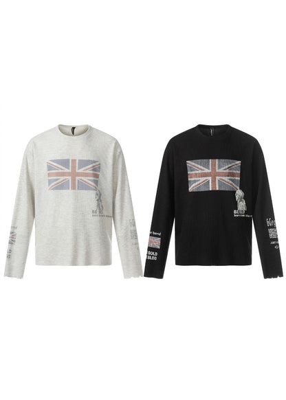 Distressed Printed Long Sleeve Waffle T-Shirt - Rick Circus