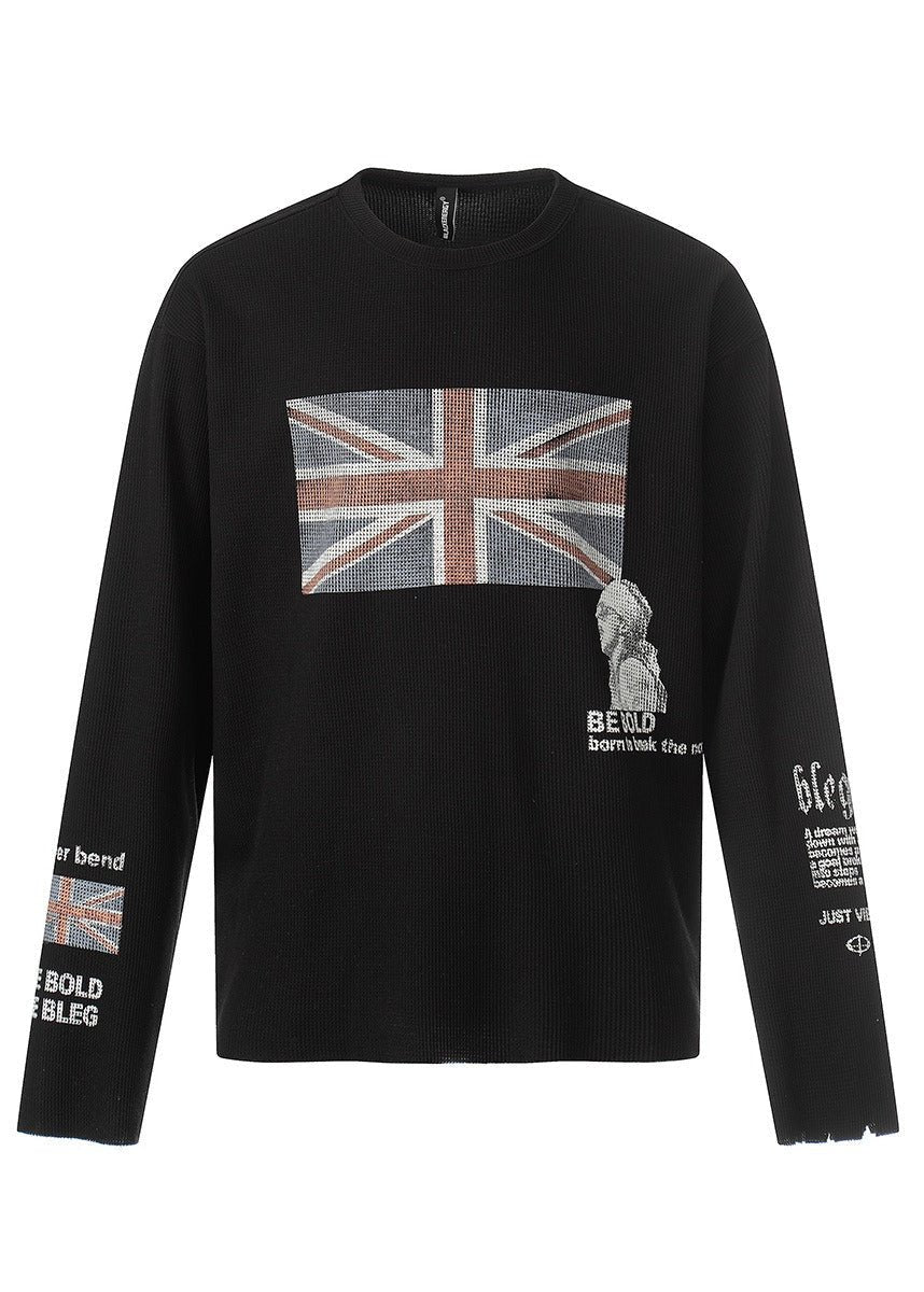 Distressed Printed Long Sleeve Waffle T-Shirt - Rick Circus