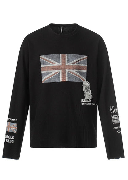 Distressed Printed Long Sleeve Waffle T-Shirt - Rick Circus