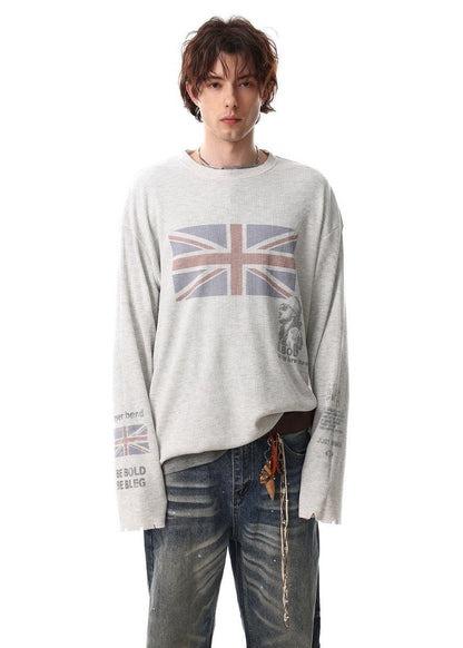 Distressed Printed Long Sleeve Waffle T-Shirt - Rick Circus