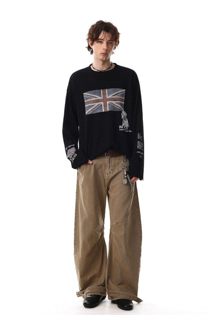 Distressed Printed Long Sleeve Waffle T-Shirt - Rick Circus