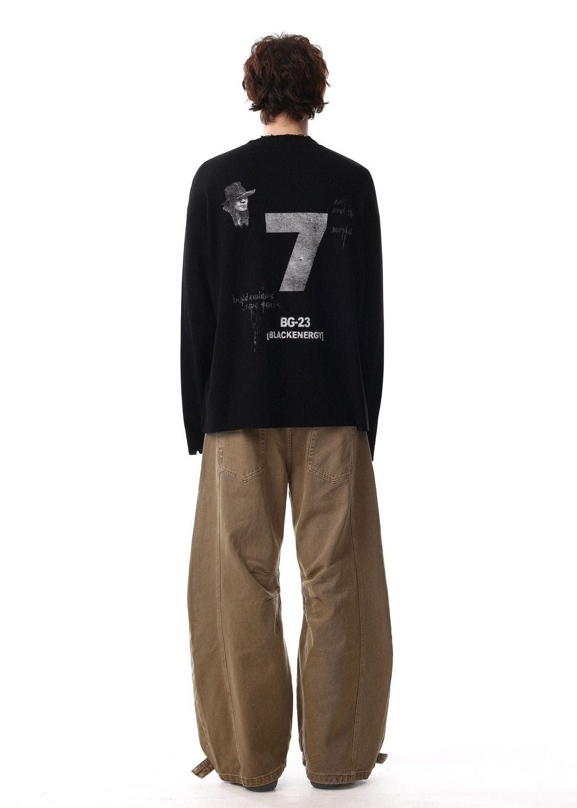 Distressed Printed Long Sleeve Waffle T-Shirt - Rick Circus