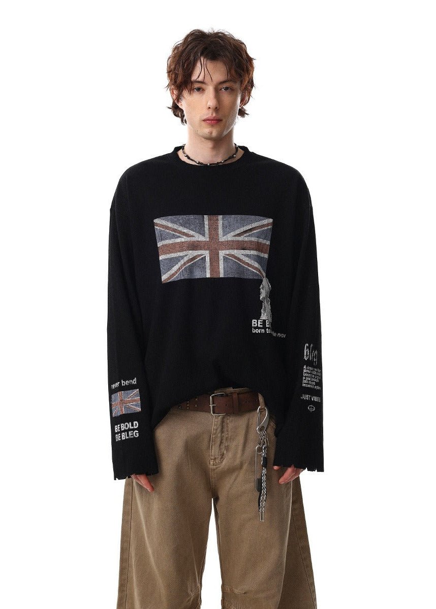 Distressed Printed Long Sleeve Waffle T-Shirt - Rick Circus