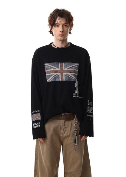 Distressed Printed Long Sleeve Waffle T-Shirt - Rick Circus