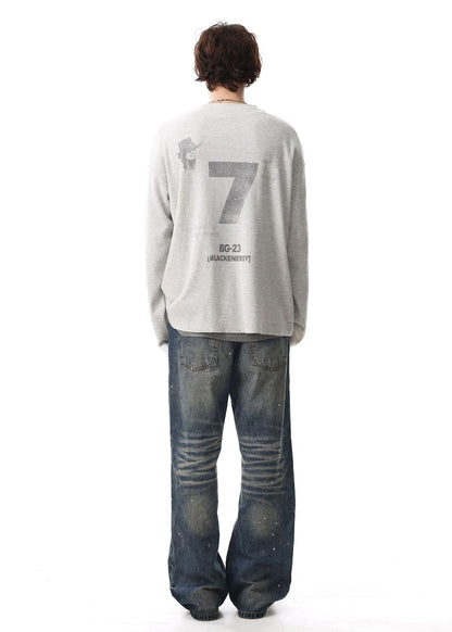Distressed Printed Long Sleeve Waffle T-Shirt - Rick Circus