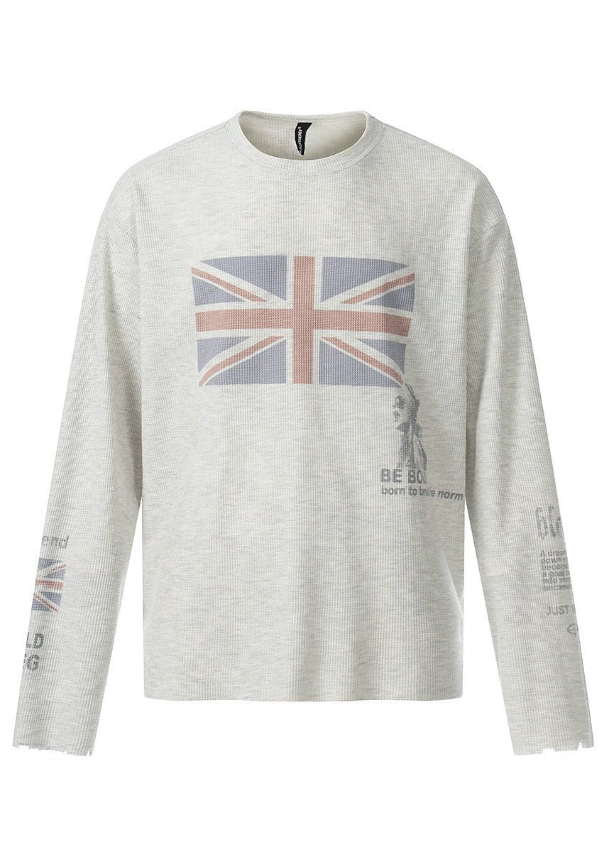 Distressed Printed Long Sleeve Waffle T-Shirt - Rick Circus