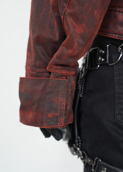 Distressed Red Hooded Puffer Jacket - Rick Circus