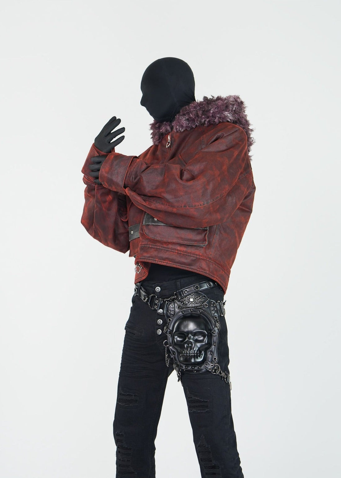 Distressed Red Hooded Puffer Jacket - Rick Circus