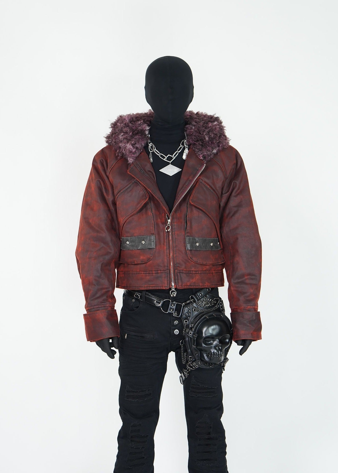 Distressed Red Hooded Puffer Jacket - Rick Circus