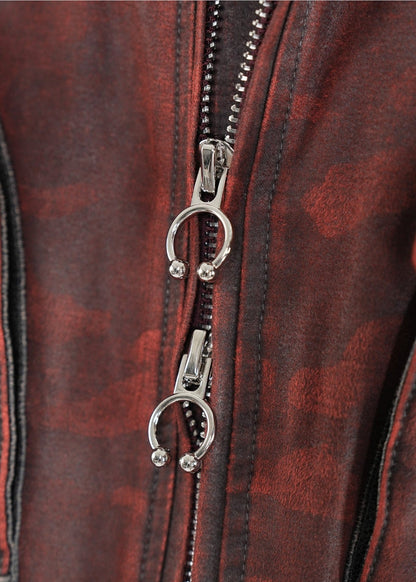 Distressed Red Hooded Puffer Jacket - Rick Circus