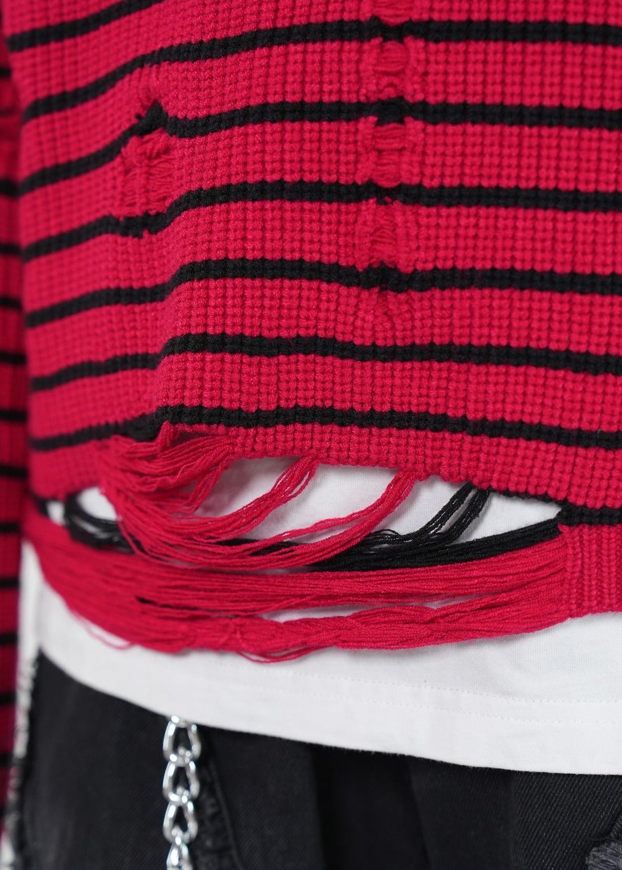 Distressed Red Striped Half - Zip Knit Sweater - Rick Circus