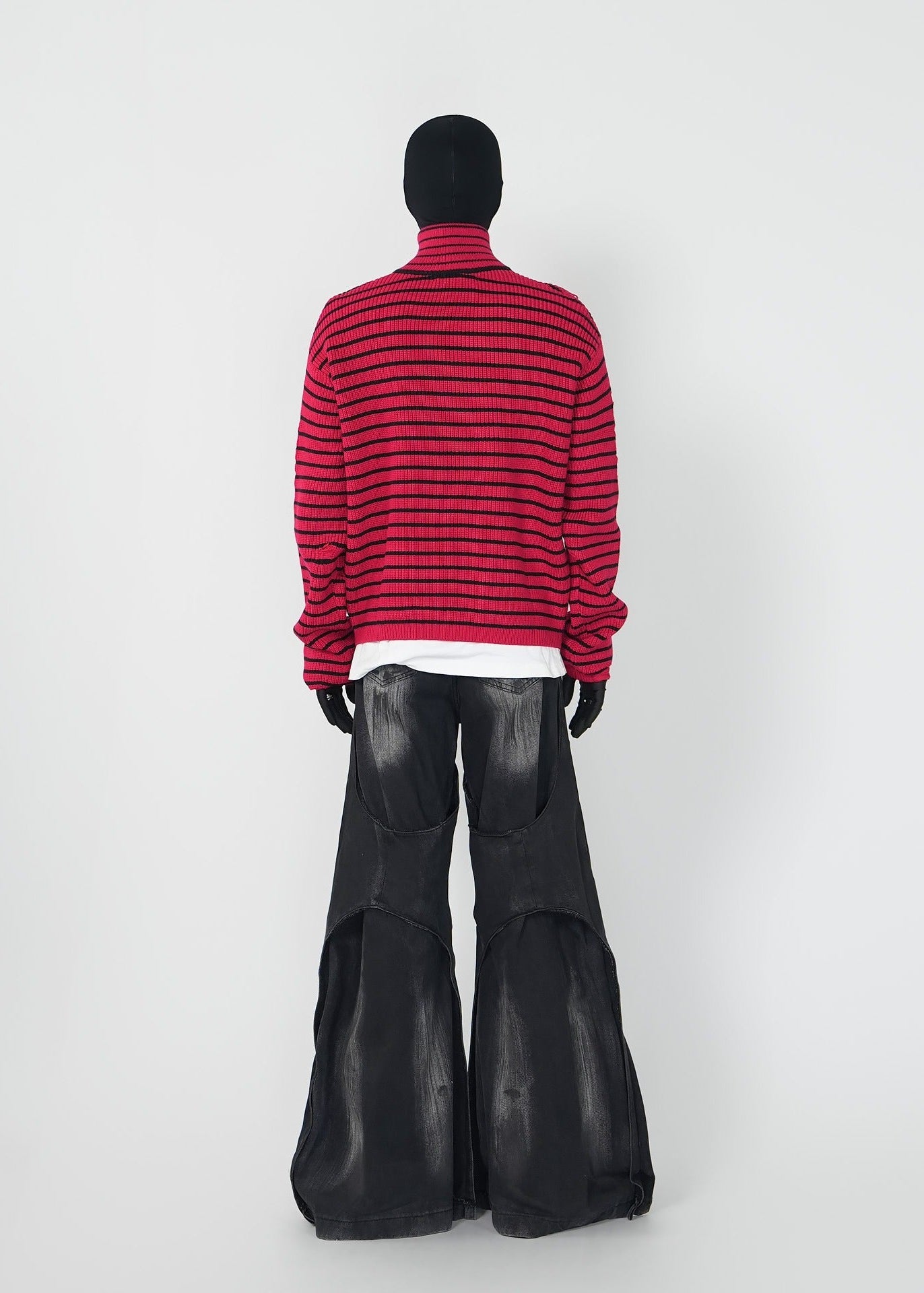 Distressed Red Striped Half - Zip Knit Sweater - Rick Circus