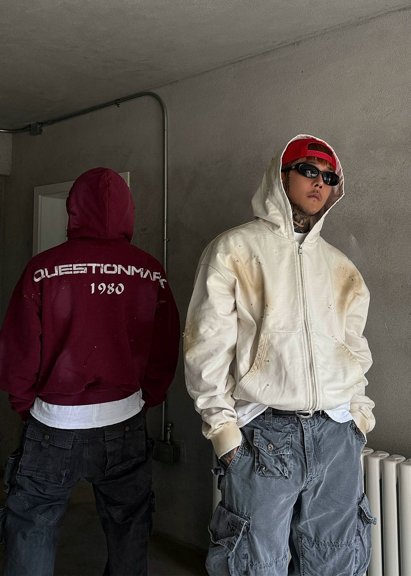 Distressed Splatter Print Zip Hoodie - Rick Circus