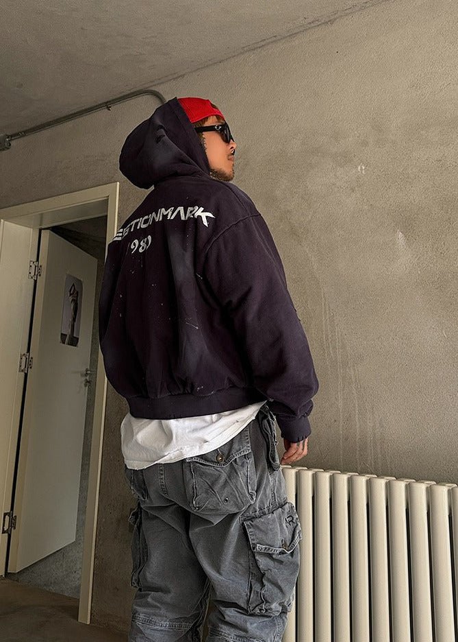 Distressed Splatter Print Zip Hoodie - Rick Circus