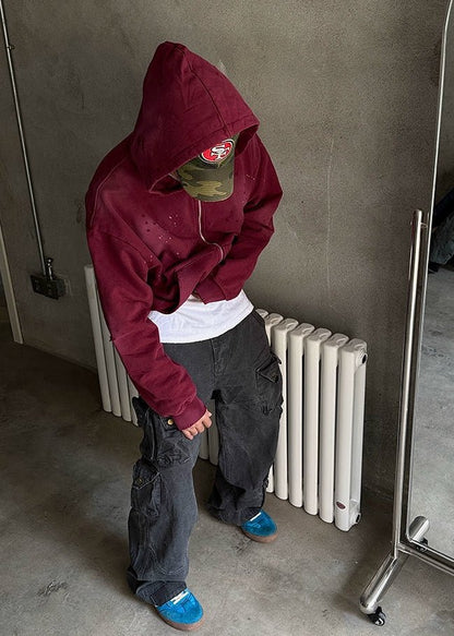 Distressed Splatter Print Zip Hoodie - Rick Circus