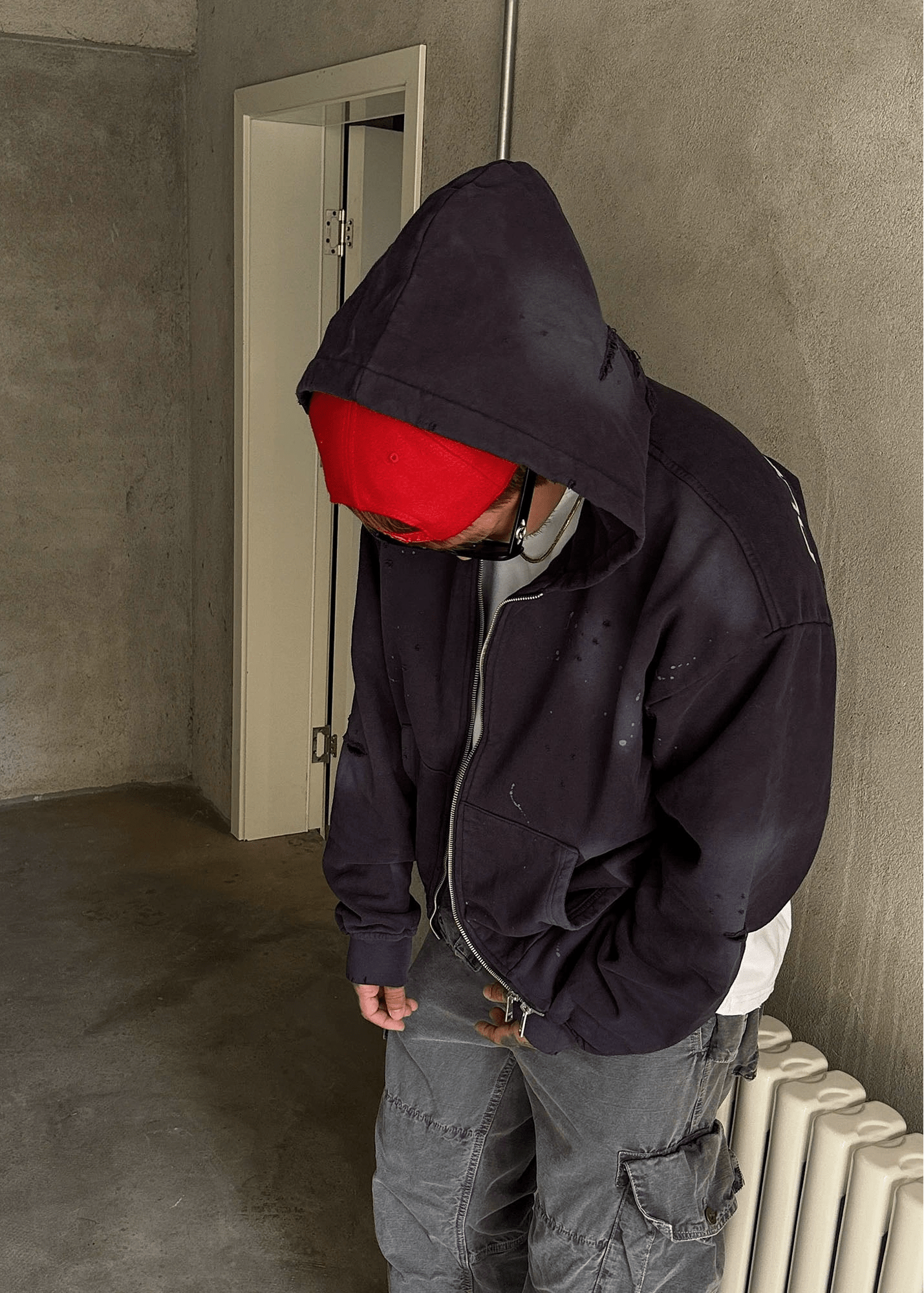 Distressed Splatter Print Zip Hoodie - Rick Circus