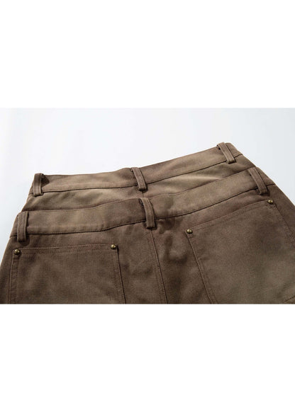 Distressed Washed Rivet Wide Leg Jeans - Rick Circus