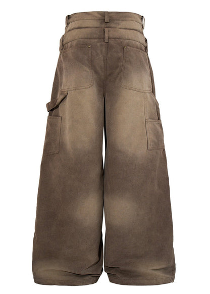 Distressed Washed Rivet Wide Leg Jeans - Rick Circus