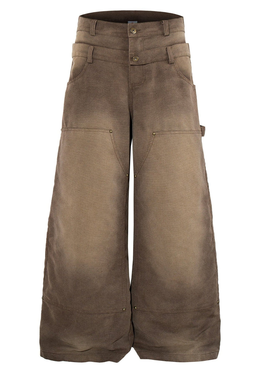 Distressed Washed Rivet Wide Leg Jeans - Rick Circus
