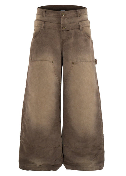 Distressed Washed Rivet Wide Leg Jeans - Rick Circus