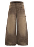 Distressed Washed Rivet Wide Leg Jeans - Rick Circus