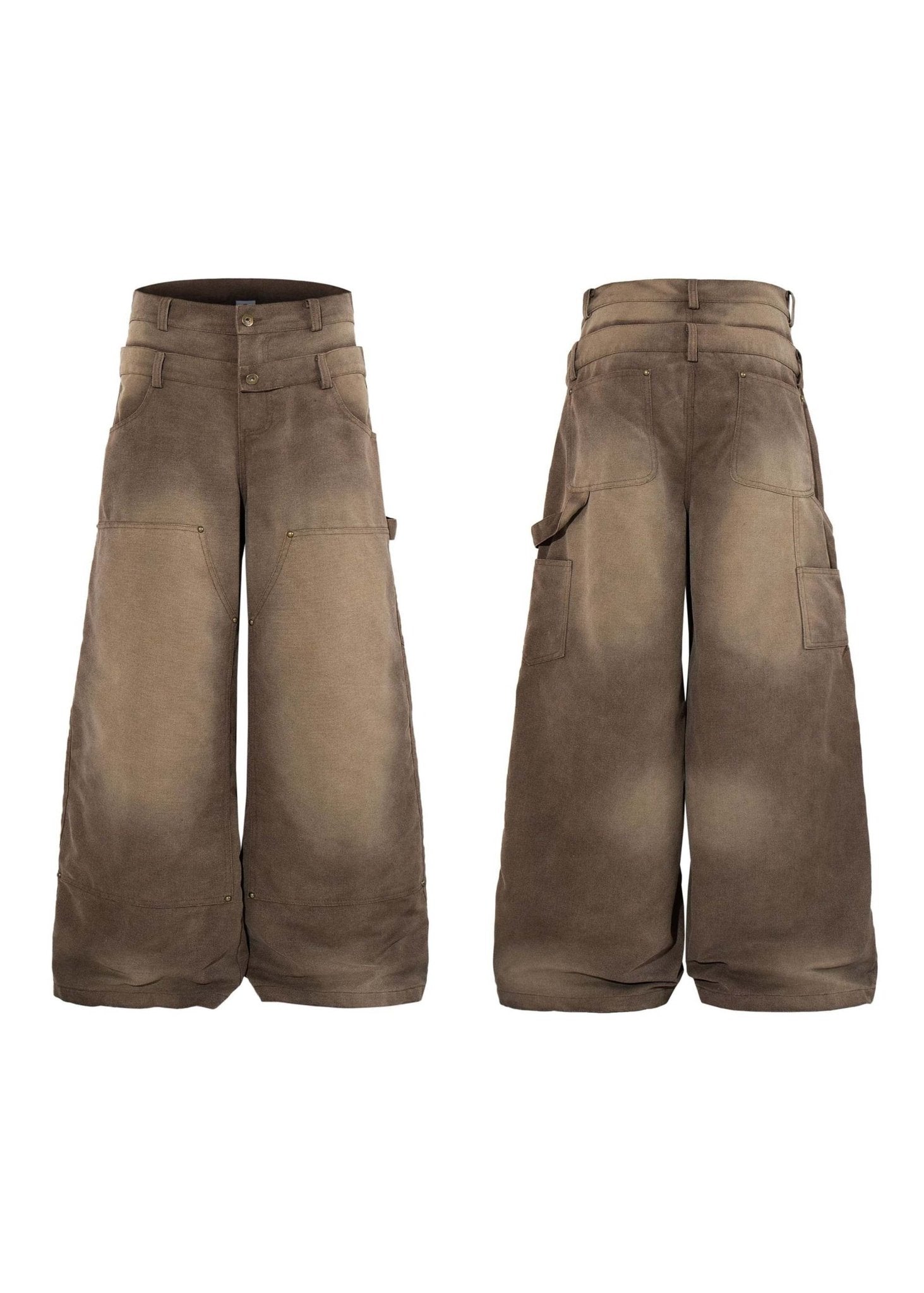 Distressed Washed Rivet Wide Leg Jeans - Rick Circus