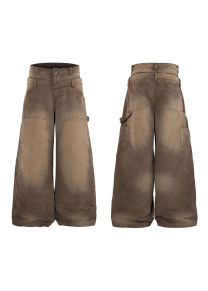 Distressed Washed Rivet Wide Leg Jeans - Rick Circus