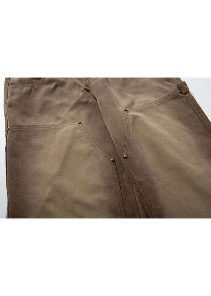 Distressed Washed Rivet Wide Leg Jeans - Rick Circus