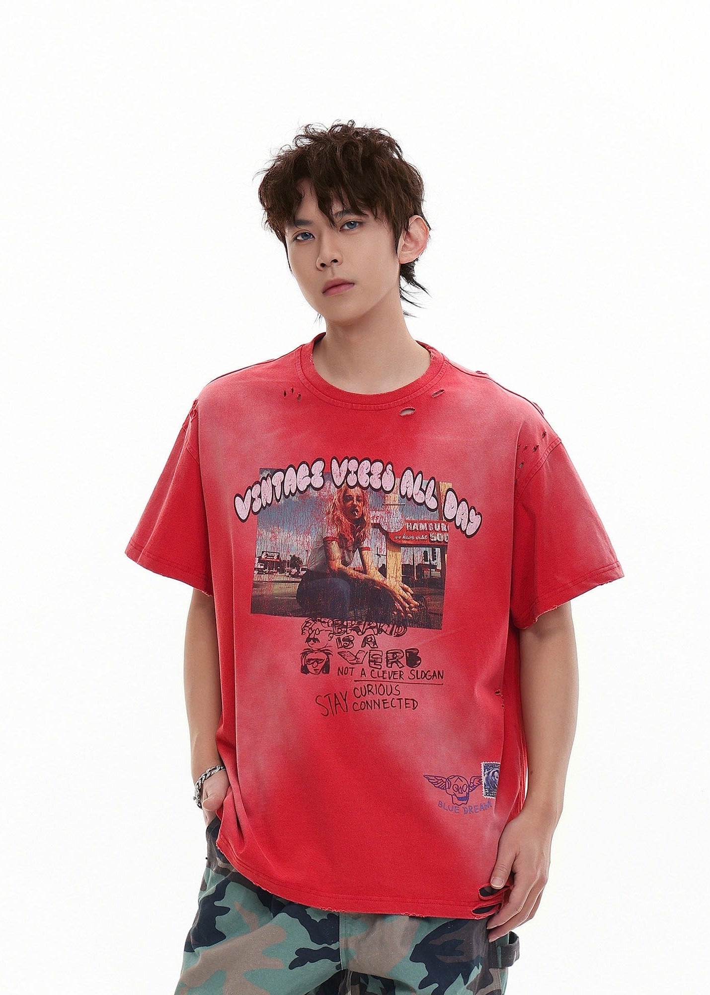 Distressed Washed Streetwear Tee - Rick Circus