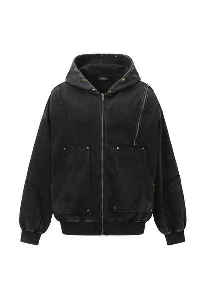 Distressed Washed Zip Hoodie - Rick Circus