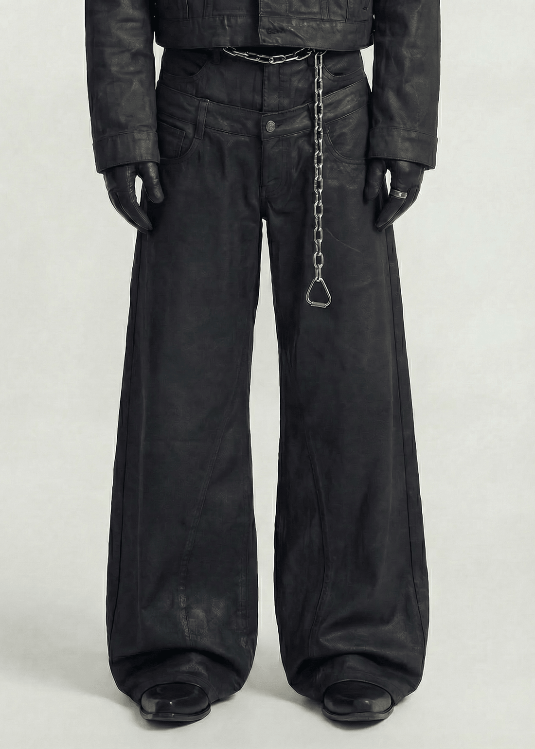 Distressed Waxed Wide Leg Pants - Rick Circus