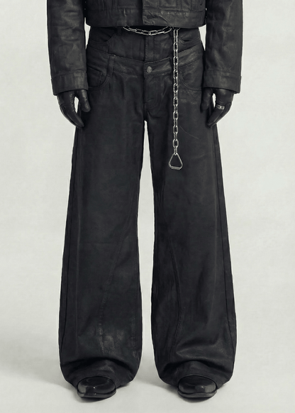 Distressed Waxed Wide Leg Pants - Rick Circus