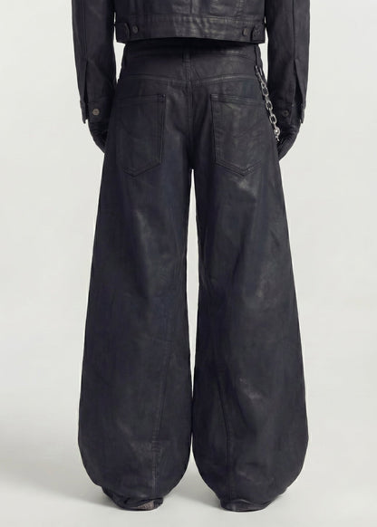 Distressed Waxed Wide Leg Pants - Rick Circus