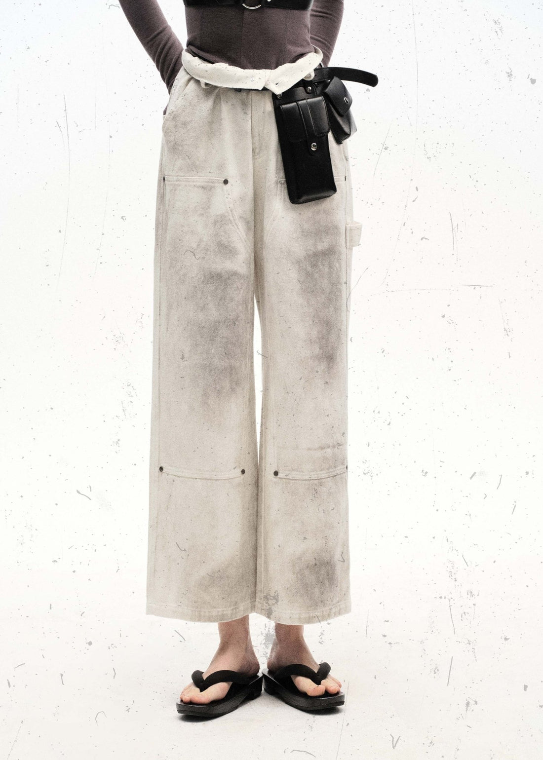 Distressed White Loose Fit Straight Leg Work Pants - Rick Circus