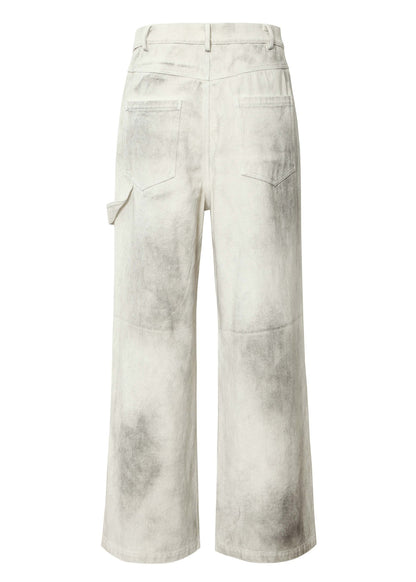 Distressed White Loose Fit Straight Leg Work Pants - Rick Circus