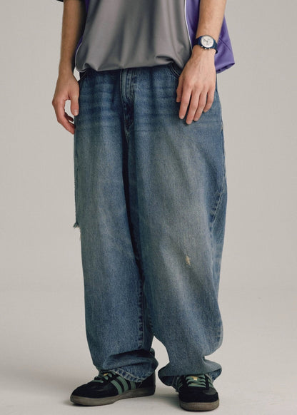 Distressed Wide - Leg Denim Jeans - Rick Circus