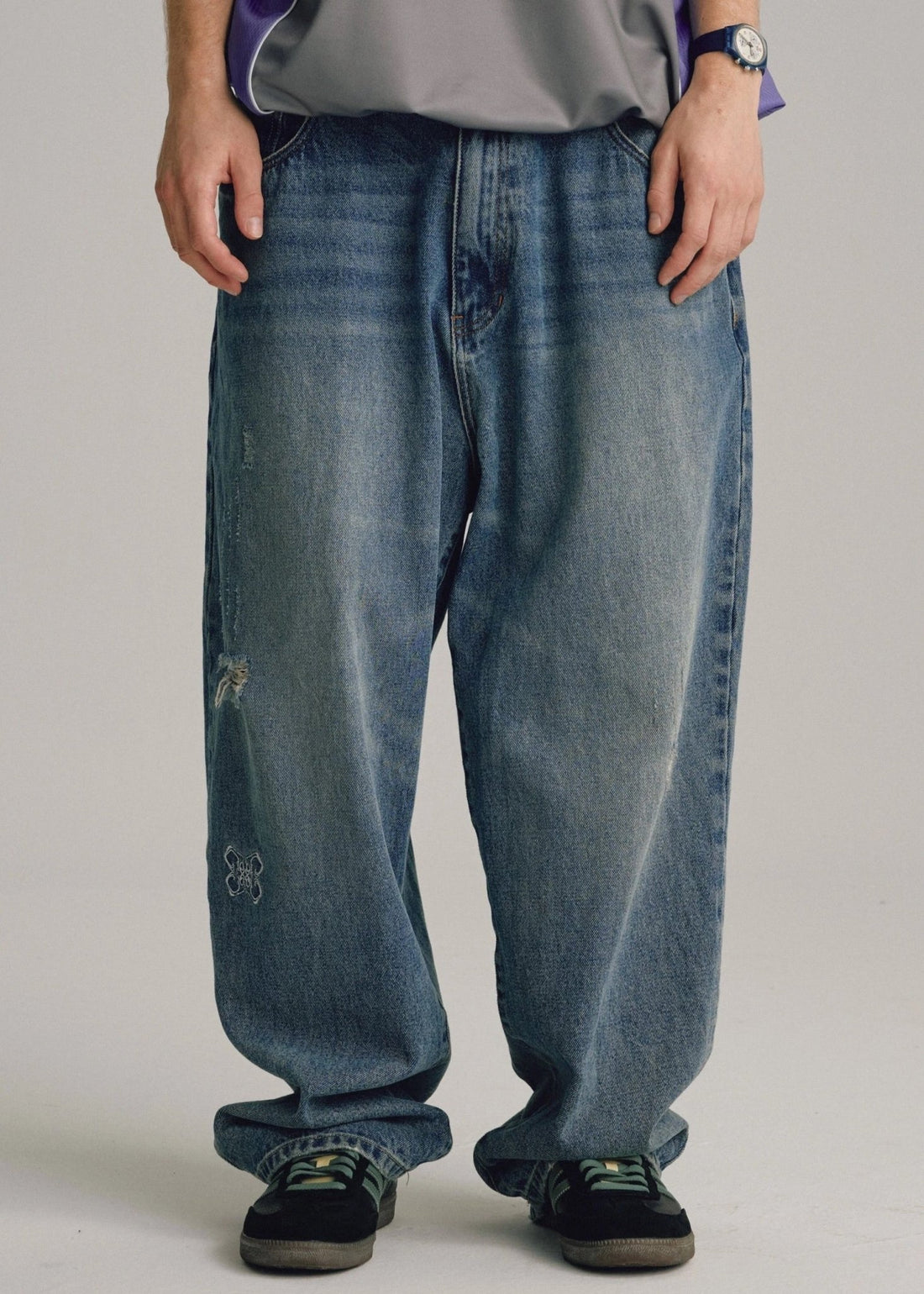 Distressed Wide - Leg Denim Jeans - Rick Circus