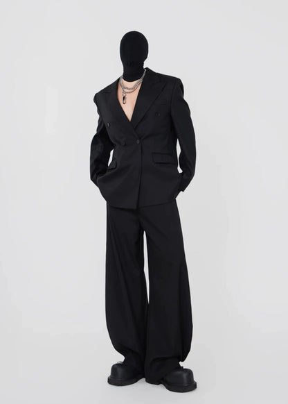 Double - Breasted Black Blazer in Structured Tailoring - Rick Circus