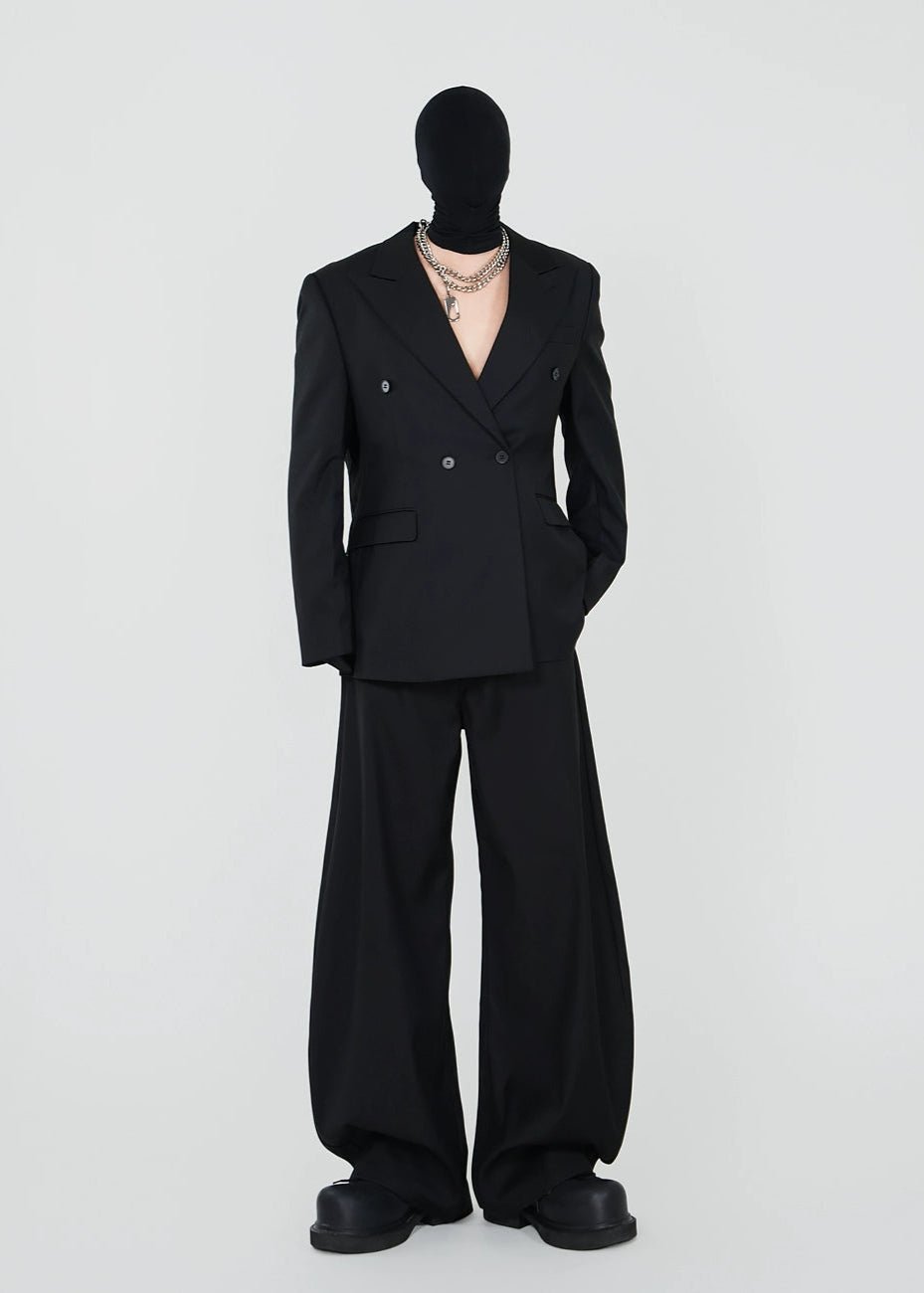 Double - Breasted Black Blazer in Structured Tailoring - Rick Circus