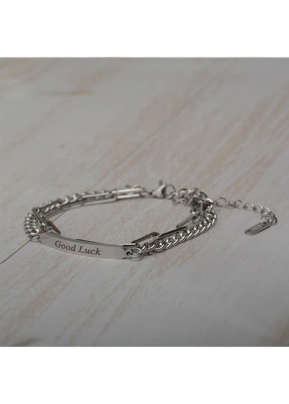 Double Layer Letter Tag Stainless Steel Chain Bracelet - Rick Circus