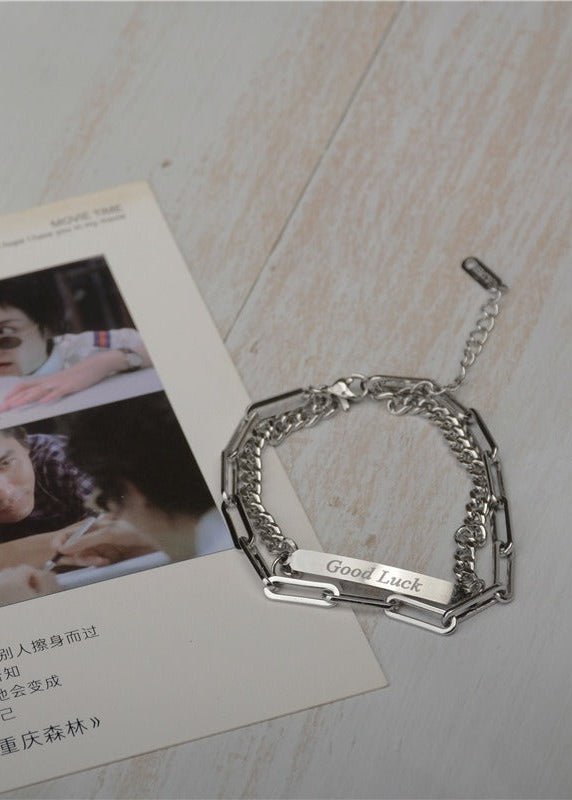 Double Layer Letter Tag Stainless Steel Chain Bracelet - Rick Circus