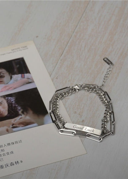 Double Layer Letter Tag Stainless Steel Chain Bracelet - Rick Circus